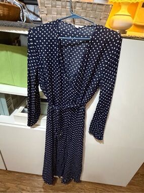 Vintage Navy Polka Dot Wrap Dress - Women's European Fashion